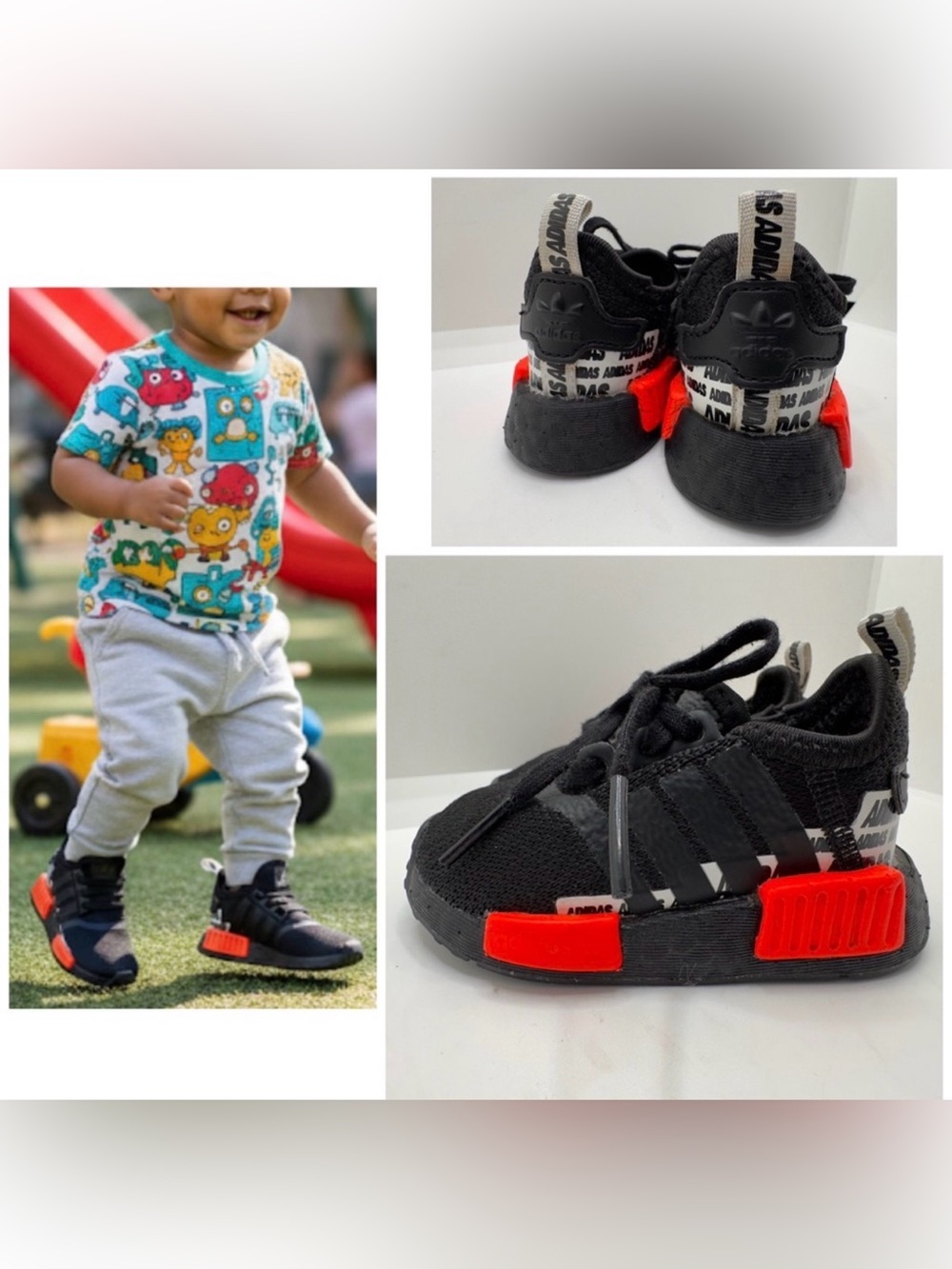 Adidas NMD_R1 Kids Infant Wordmark Heel Stripe Sneakers Toddler Shoes  Size 4K